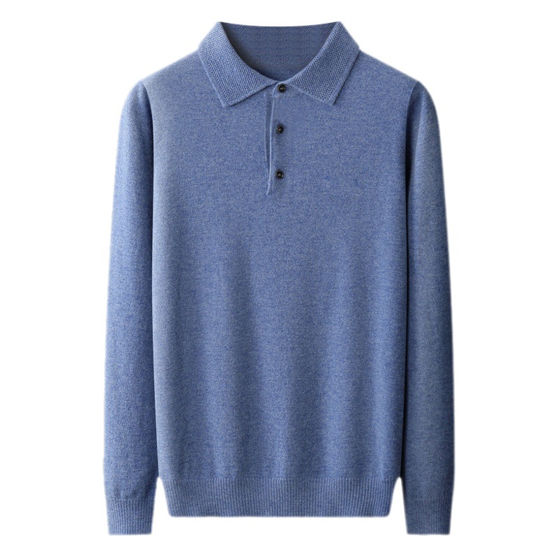 Autumn and Winter 100% pure woolen sweater men's lapel Polo collar knitted sweater top solid color woolen sweater plus size