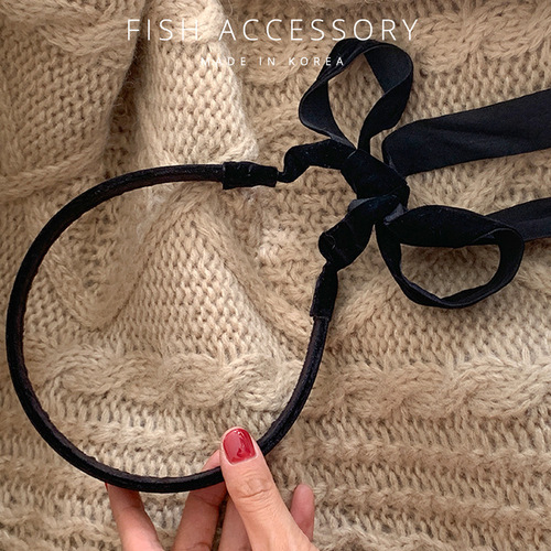 Korean imported autumn/winter French velvet hair tie with back-tie design, bow ribbon, elegant temperament, hair clip