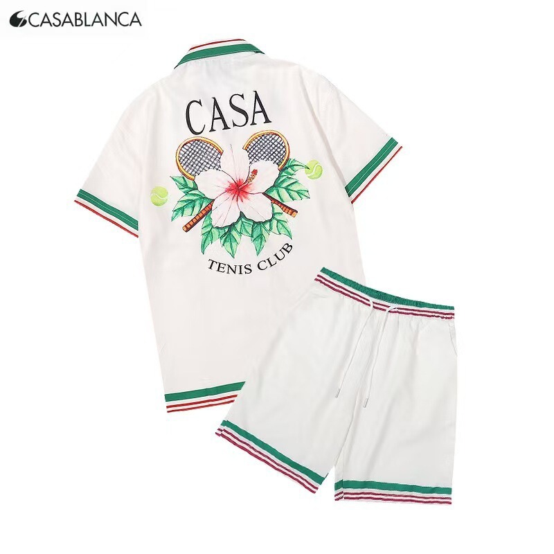 Casablanca shirt set, new summer Hawaiian beach shirt, CASA floral print men's style