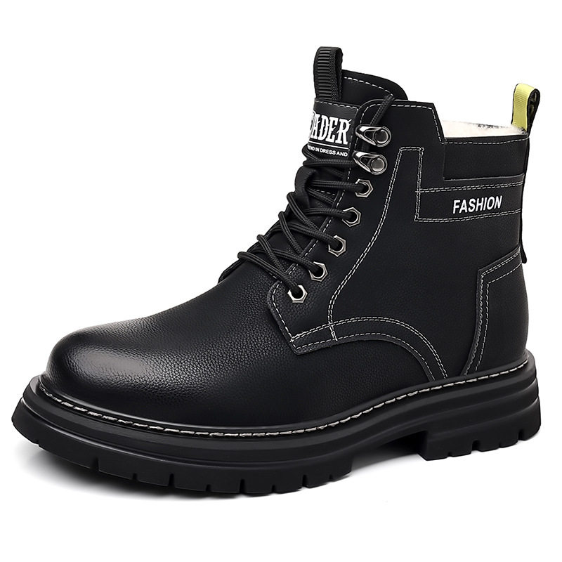 Giày bốt nam cổ cao lót lông giữ ấm kiểu Martin, gót 3-5 cm — QS666 cộng với nhung đen