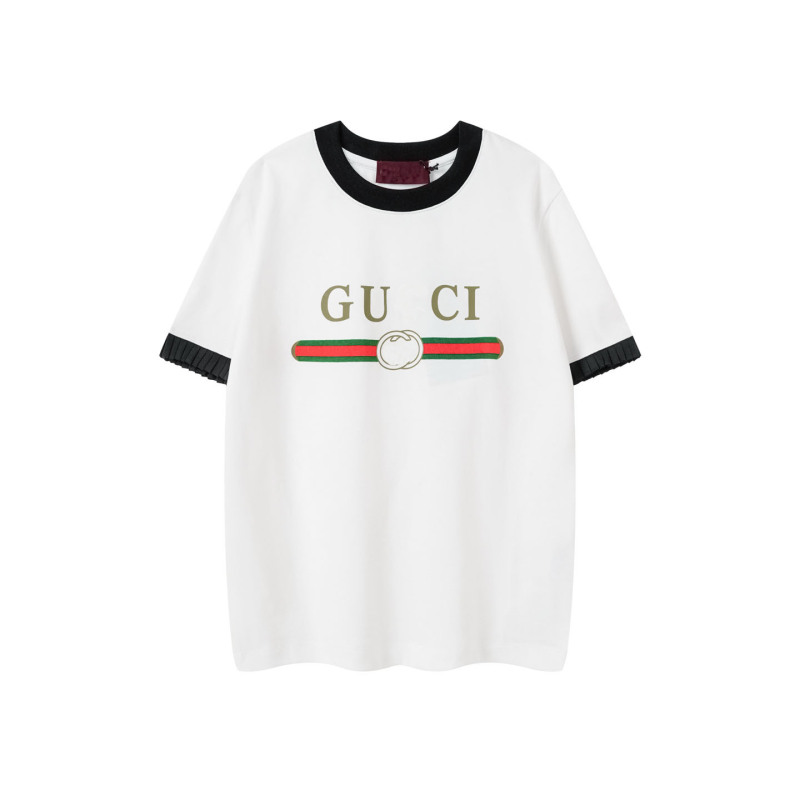 Correct Version Gu 2026Ss Spring/Summer New Style Belt Classic Print Round Neck Women's Short-Sleeve T-Shirt with Ruffle Sleeves Correct Version Gu 2026Ss Spring/Summer New Style Belt Classic Print Round Neck Women's Short-Sleeve T-Shirt with Ruffle Sleeves