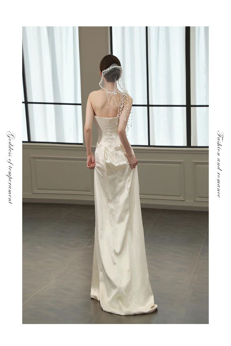 Elegant Style Light Wedding Dress Pearl Morning Robe Mermaid Style Gown For Engagement Niche Banquet Evening Wear_ecoleips.com