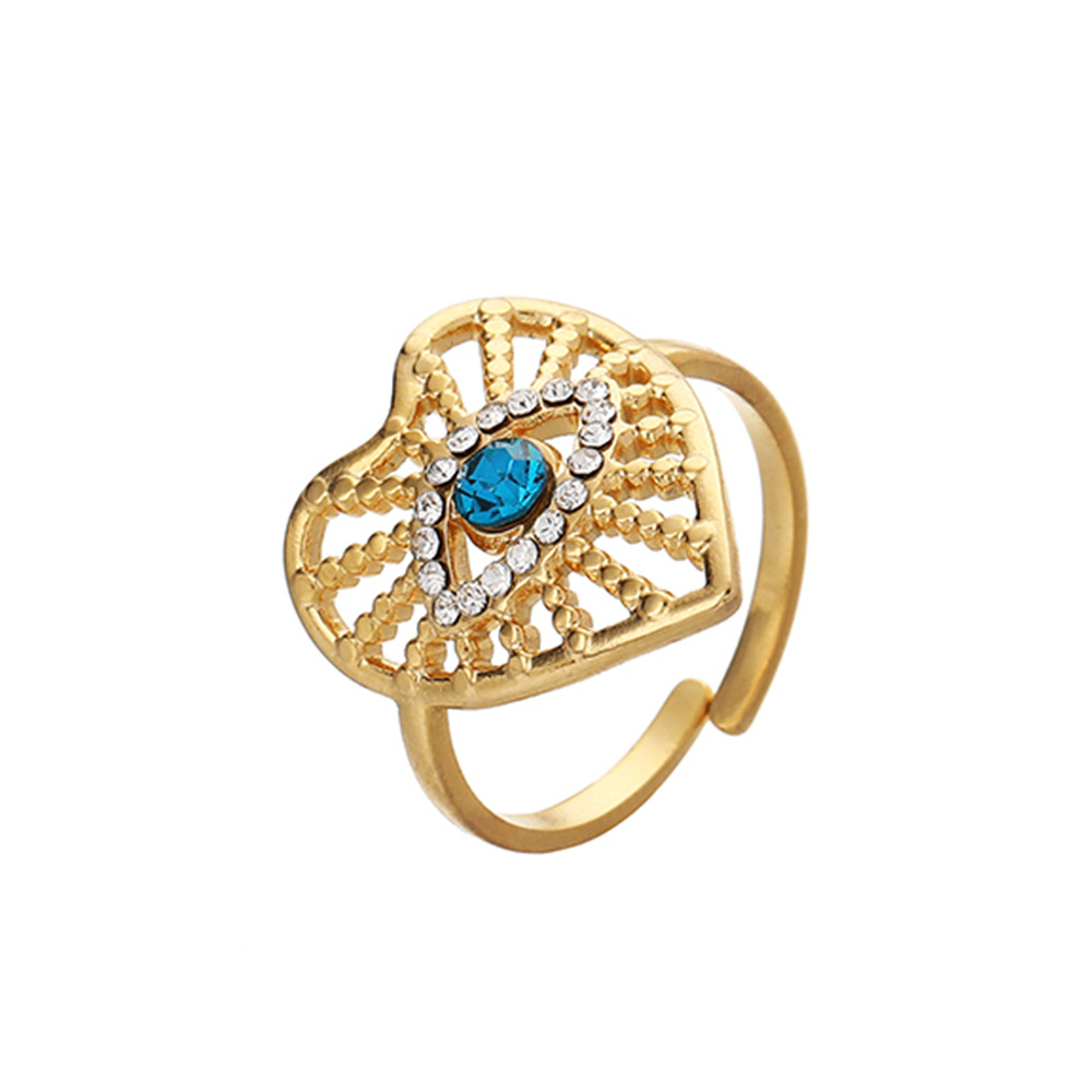 Fashion Heart Shape Eye Stainless Steel Inlay Zircon Open Ring 1 Piece
