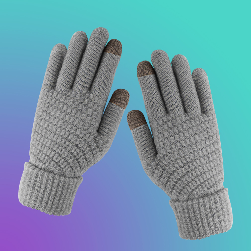 Korean Style Knitting Wool Gloves Women's Autumn And Winter Knitting Gloves Men's Deer Jacquard Touch Screen Warm Thickened Outdoor Riding Rice Grain display picture 6