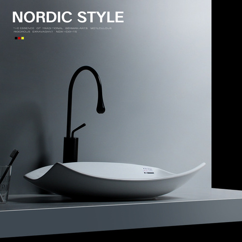 Black ceramic wash basin with creative artistic design, single basin sink for Nordic-style platform, white option, unique shaped face wash basin
