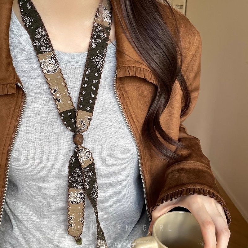 miu系格调 美拉德布艺流苏丝巾项链女2025新款毛衣链小众复古配饰|undefined