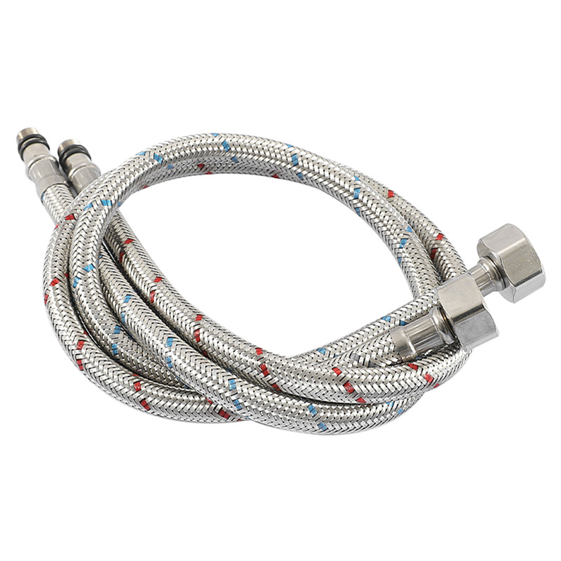 304 acero inoxidable rojo y azul trenzado manguera metálica a prueba de explosiones mesa lavabo grifo frío y caliente tubo de entrada de agua tubo de alambre de acero