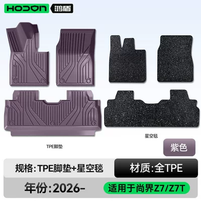 Suitable for Shangjie Z7/Z7T foot mats TPE2026 new model car interior foot mats modification accessories carpet supplies (Modelə uyğun ayaqaltı) - hongmeng-smart-travel-fashion-z7-26-models-double-layer-foot-mat-purple-tpe-black-starry-sky-carpet-starry-sky-coverage