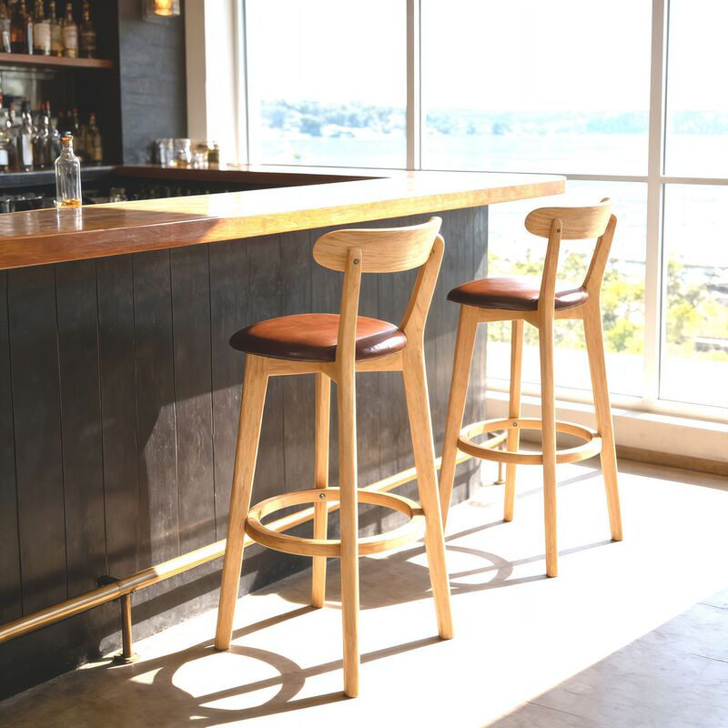 Nordic Solid Wood Bar Stool with Backrest, High Stool with Soft Upholstery, Kitchen Island Stool, Trendy Bar High Chair