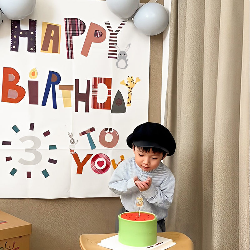 誕生日吊り布落書き絵画背景レイアウトシーン装飾パーティー男の子と女の子子供赤ちゃん写真小道具 1 歳|undefined