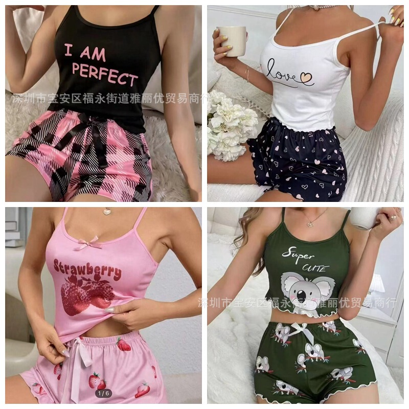 Cross-border New Hot SHEIN Home Clothes Cartoon Sling Women Pajamas suit Mixed Wholesale Low Price