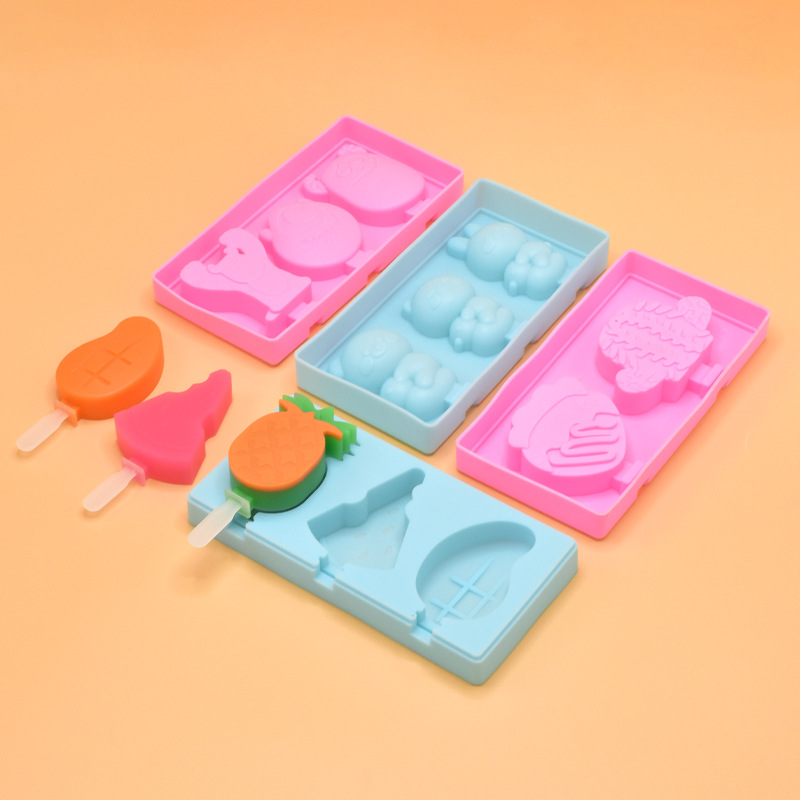 Fabricante en stock molde de helado de silicona molde de helado molde de paleta de dibujos animados diy3d tridimensional molde de paleta de chocolate