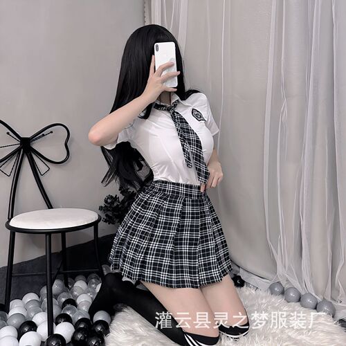 Ganyun County Sexy Lingerie, Sexy Separate Student Costume JK Uniform, Striped Pleated Short Skirt Set 1046