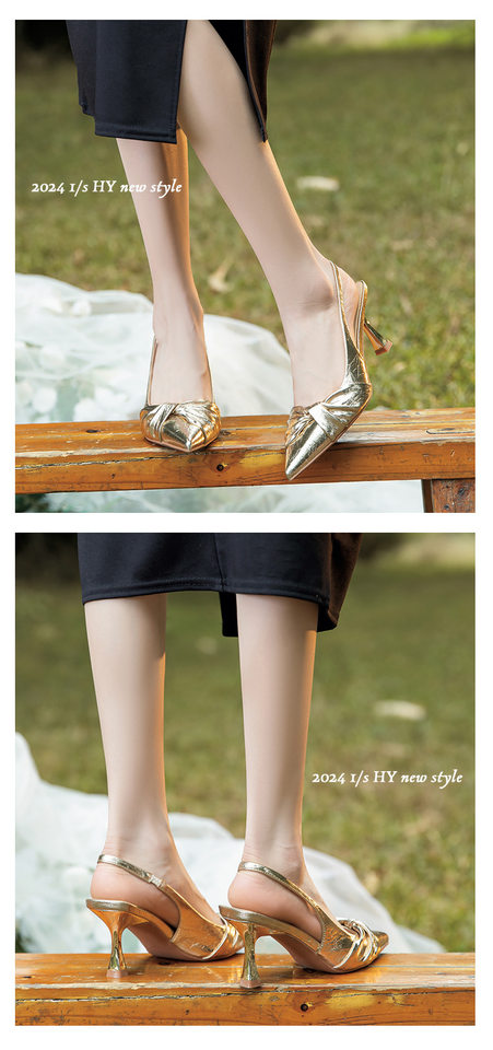Giày sandal nữ bít mũi mũi nhọn gót mảnh quai ngang, gót 6–8 cm — Màu bạc, Màu trắng be, Màu vàng chi tiết 11