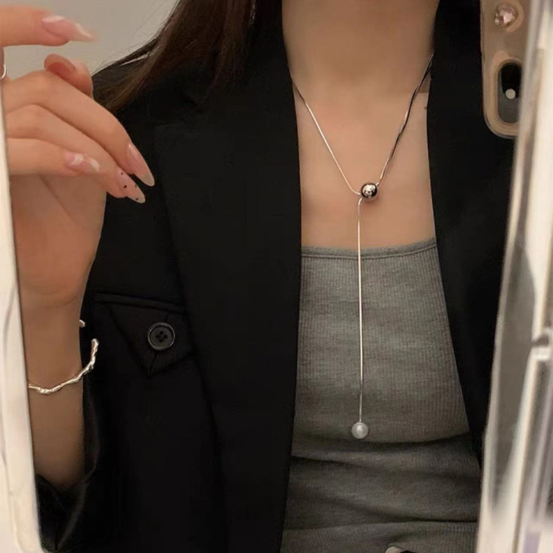 银灰色满天星珍珠项链女2025新款轻奢高级感秋冬长款毛衣链锁骨链|undefined