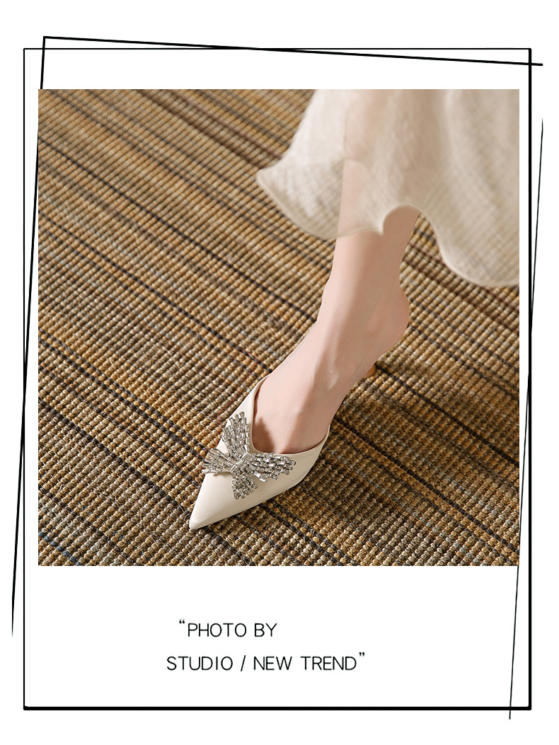 2023 Summer New Pointed Toe Stiletto Sandals Women's Shoes Rhinestone Baotou slippers high-heeled women's sandals and slippers half drag_voghion.com