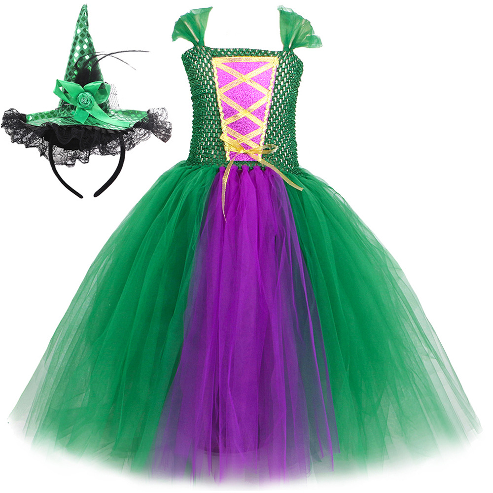 Ropa para niños Falda de bruja loca 2 Disfraces de Halloween para niños Vestido de tul de malla para niñas Ropa para niños_voghion.com