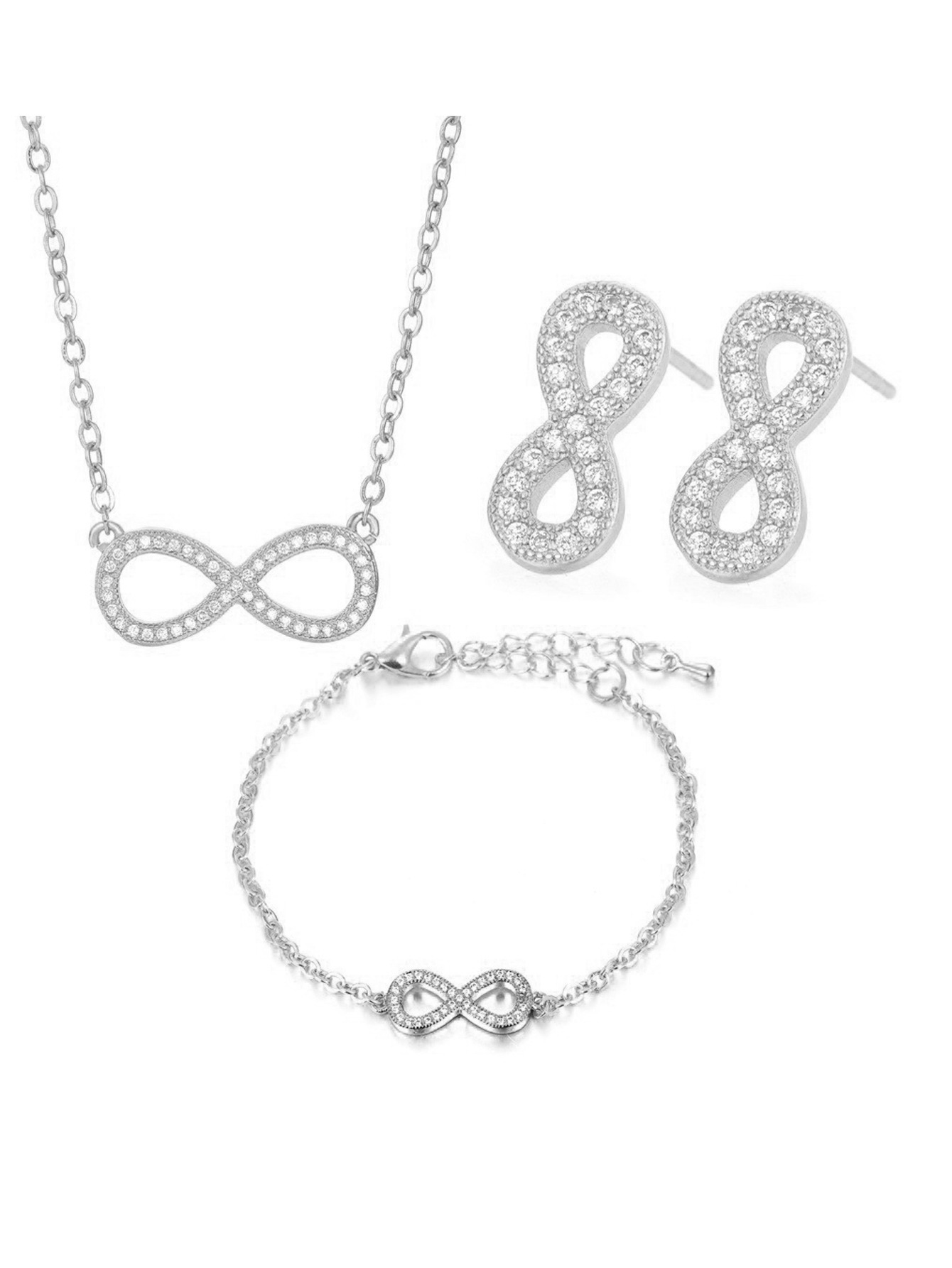 Joyería transfronteriza europea y americana exquisita pequeña circón de cobre invertido 8-palabra pendientes infinitos collar pulsera Comercio exterior conjunto de tres piezas