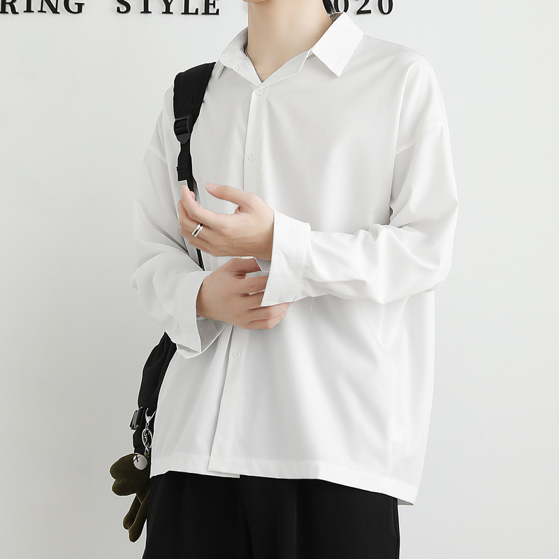 Ice Silk Shirt Men's Long-sleeved Spring Plankton Handsome Design High-end Boyfriend Style Black Shirt Men's Trendy Brand Casual Jacket Ice Silk Shirt Men's Long-sleeved Spring Plankton Handsome Design High-end Boyfriend Style Black Shirt Men's Trendy Brand Casual Jacket