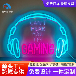 Customized Cross-Border Gaming Neon Light Gaming Headset Internet Cafe E-Sports Room Bedroom Creative Atmosphere Gaming Room Hot Item