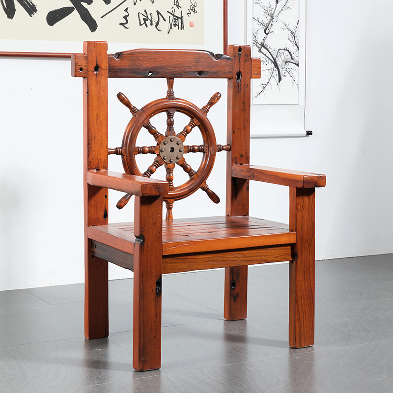 Old Boat Wood Backrest Chair, Boat Wood Furniture, Master Chair, Carved Dragon Chair, Solid Wood Armchair, Dining Chair, Armchair, Antique Leisure Chair