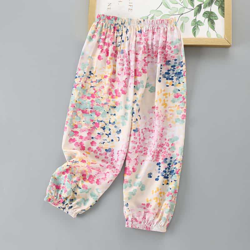 2025 New Kidsren's Pajamas Thin Cotton Silk Boys and Girls Baby Medium and Large Kidsren Little Girls Cotton Silk Anti-Mosquito Pants