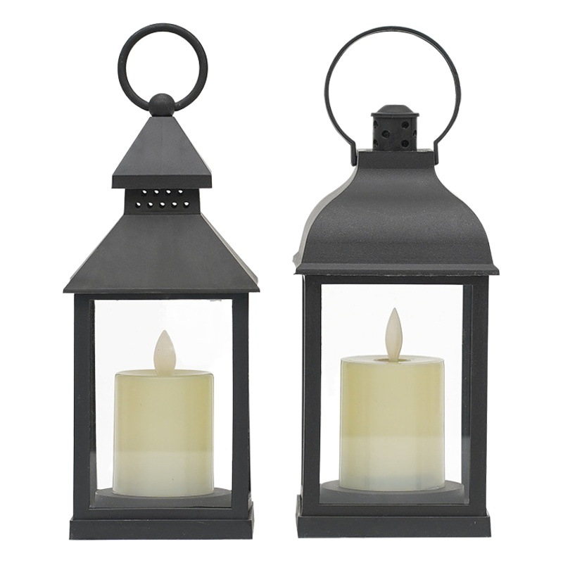 Linterna decorativa de viento con vela LED, lámpara portátil para camping o decoración navideña