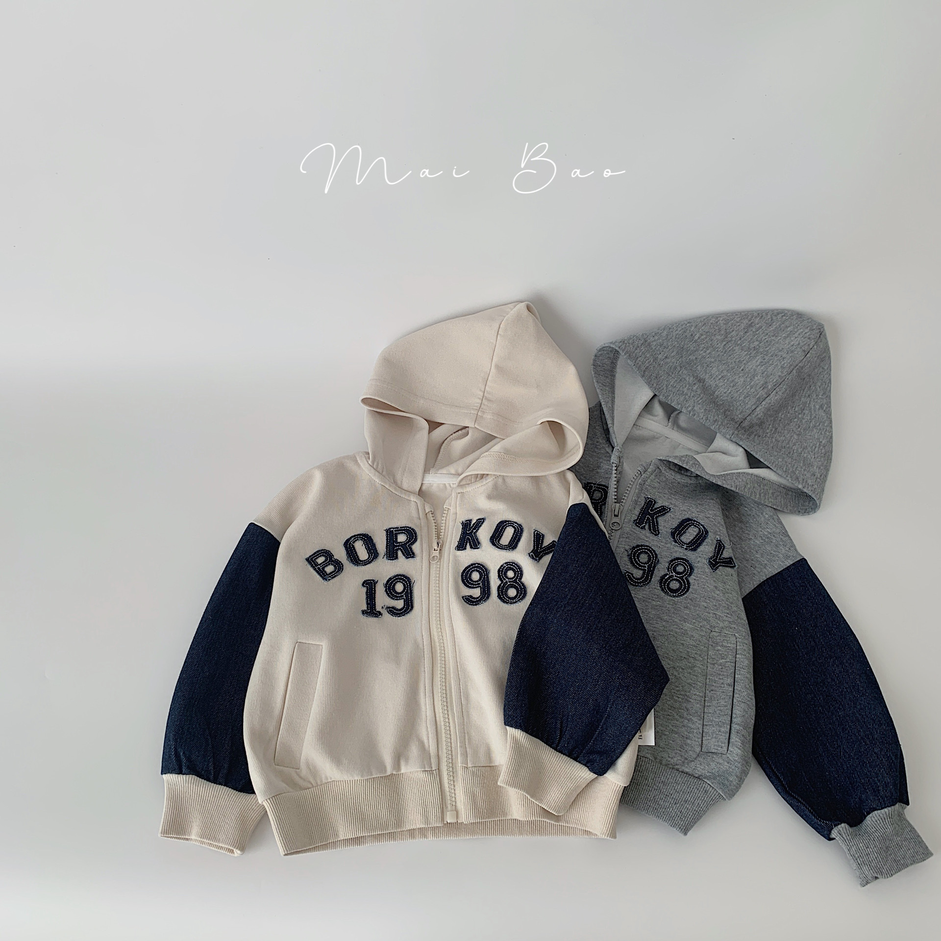 Maibao niños abrigo 2024 primavera nuevos y niñas Denim costura cardigan estilo occidental casual Top ropa de moda