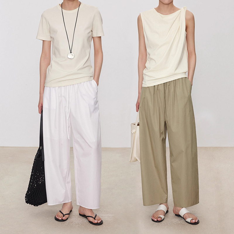 Summer New Lightweight Anti-Wrinkle Supima Cotton Cropped Pants That Cover the Hips and Hide the Belly, Elastic Waist Carrot Balloon Pants