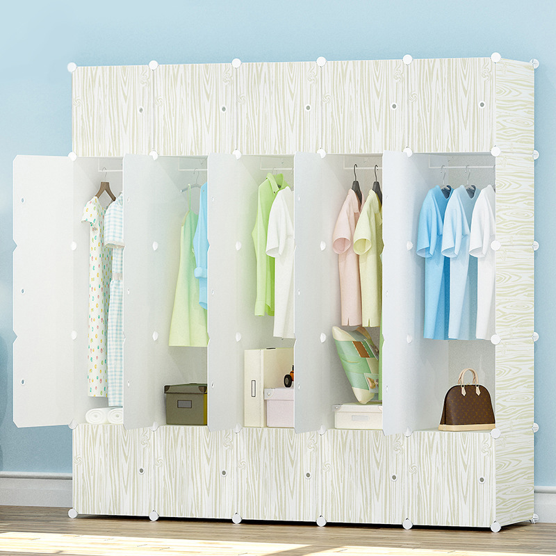 简易衣柜简约现代经济型组装布艺塑料衣橱实木纹双人储物收纳柜子