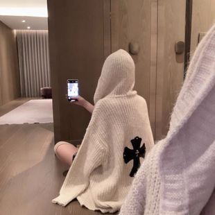Fashionable Brand 24 Autumn and Winter New Korean Style Lazy Style Cross Mohair Loose Cardigan Sweater