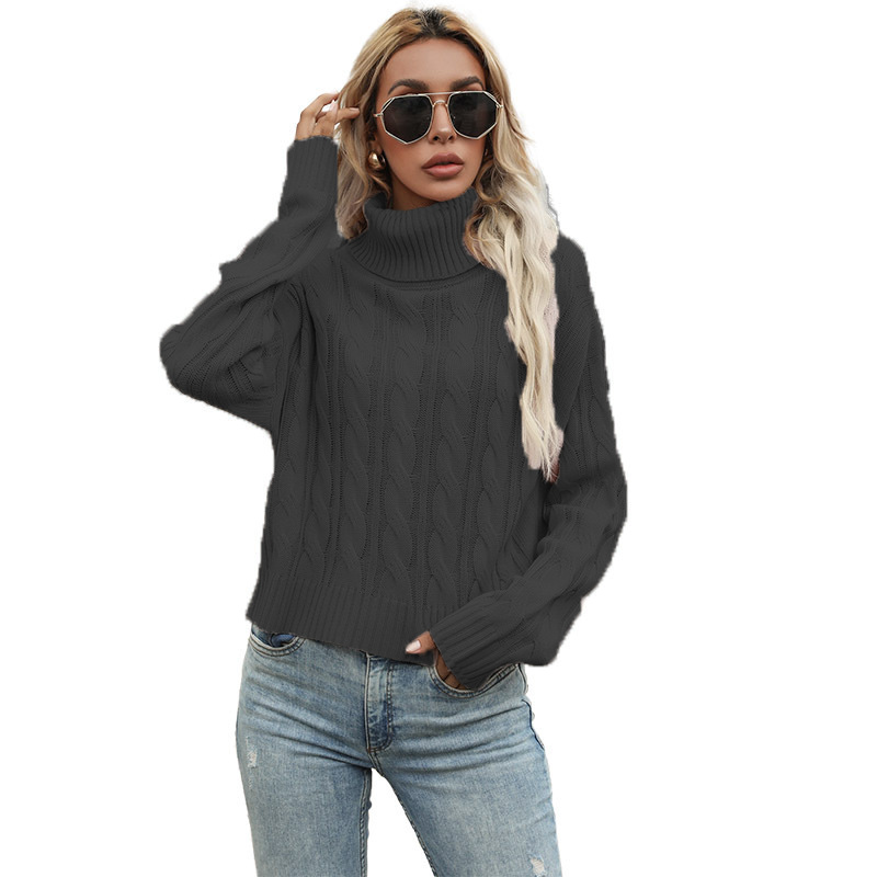 Suéter de Punto de Cuello Alto con Trenzado de Color Sólido para Mujer, Novedad de Otoño e Invierno 2025, Suministro Exclusivo Transfronterizo Europeo y Americano para Sitios Independientes de Amazon image 7