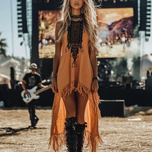 跨境欧码女装复古荒野民族风假日户外休闲连衣裙