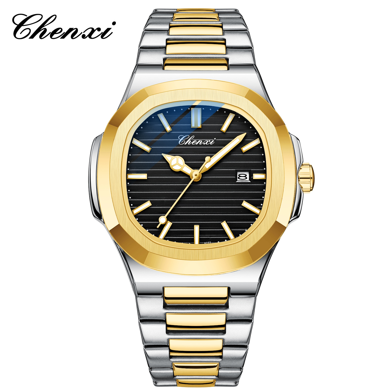 Chenxi transfronterizo venta caliente correa de acero reloj pareja luminosa impermeable simple moda negocio calendario hombres y mujeres reloj de cuarzo