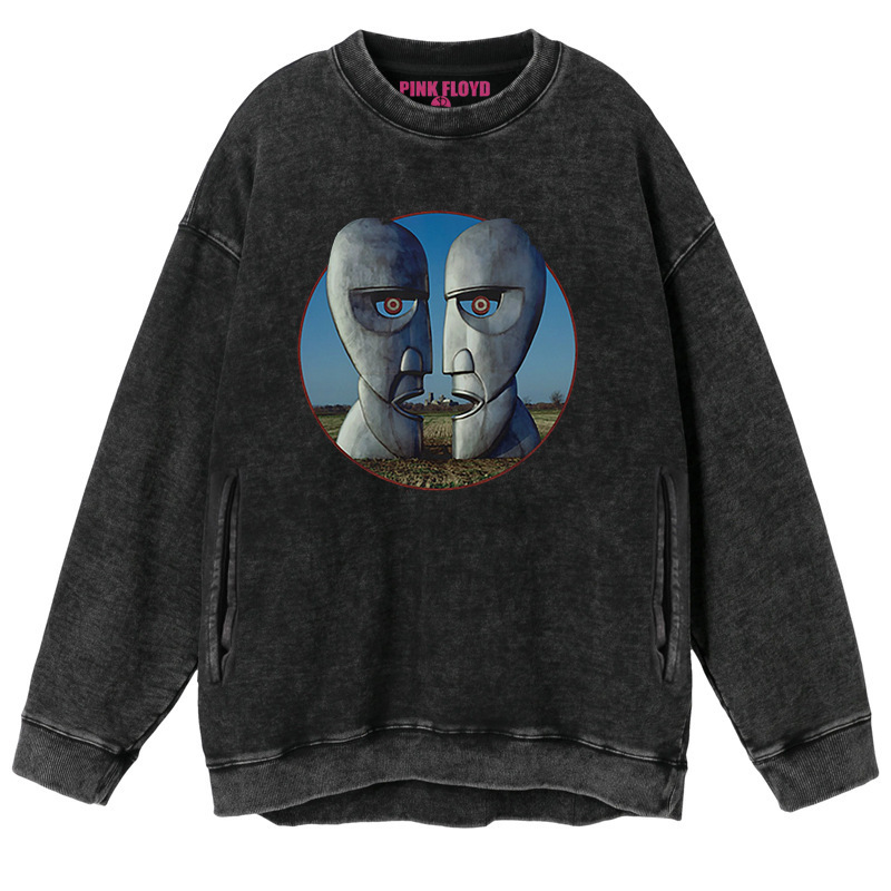 Autumn and Winter New Pink Floyd Retro Distressed Washed Batik Rock Round Neck Sweatshirt