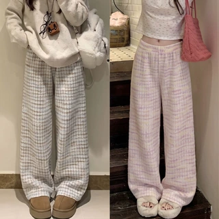 千鸟格阔腿裤女秋冬宽松高腰百搭垂感休闲遮肉显瘦直筒拖地针织裤