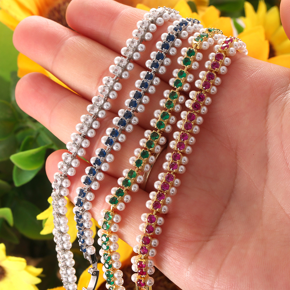 1 Piece Quantity Fashion Solid Color Copper Plating Inlay Pearl Zircon Bracelets 1 Piece