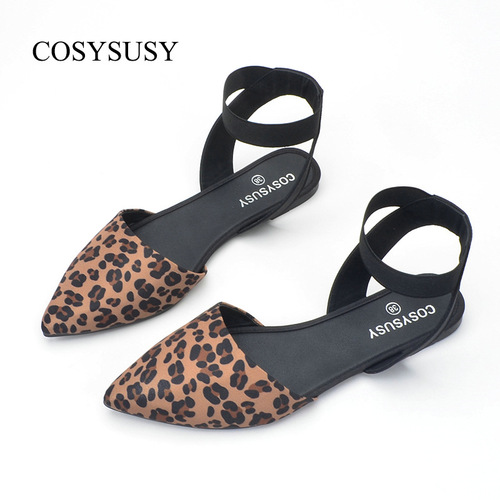 Summer leopard-print flat sandals, new European and American-style mom shoes, low-heeled closed-toe single-layer shoes for women, foreign trade sandals.