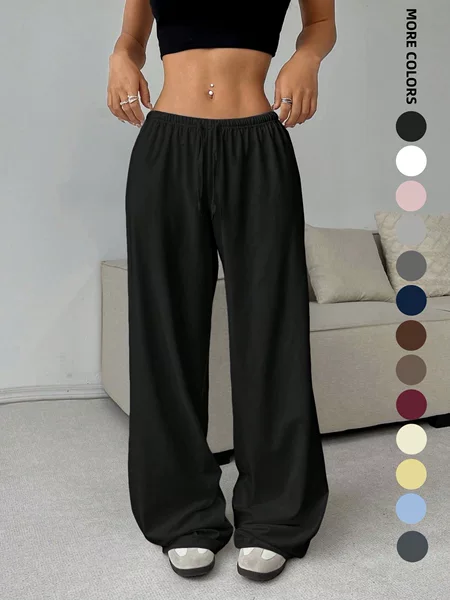 Cross-border European and American Women's Clothing Amazon AliExpress Stand-alone Solid Color Trousers with Loose Waist and Lace-up Wide Leg Casual Pants