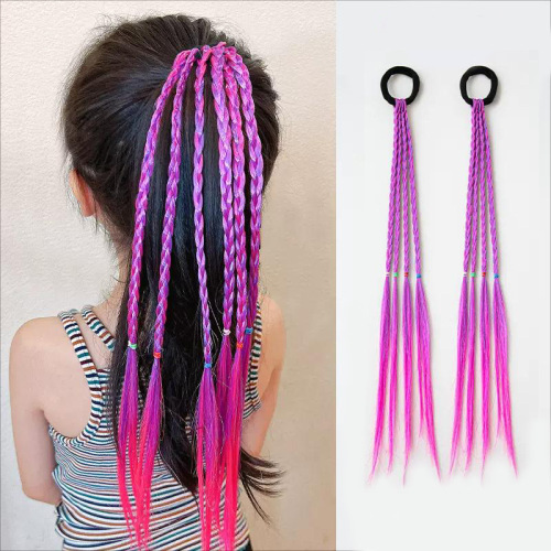 Children's Braided Wigs Gradient Color Braids with Hair Clips, Ponytails, French Braids, Messy Braids Stage Hairstyles
