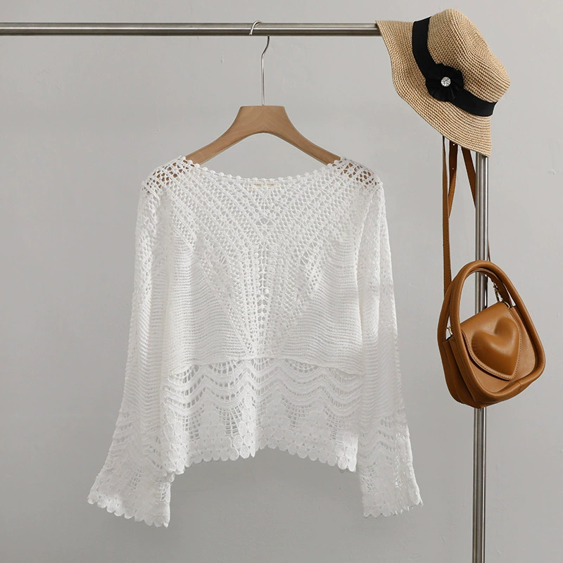 Summer thin knitted long-sleeve, V-neckline, sun protection, oversize