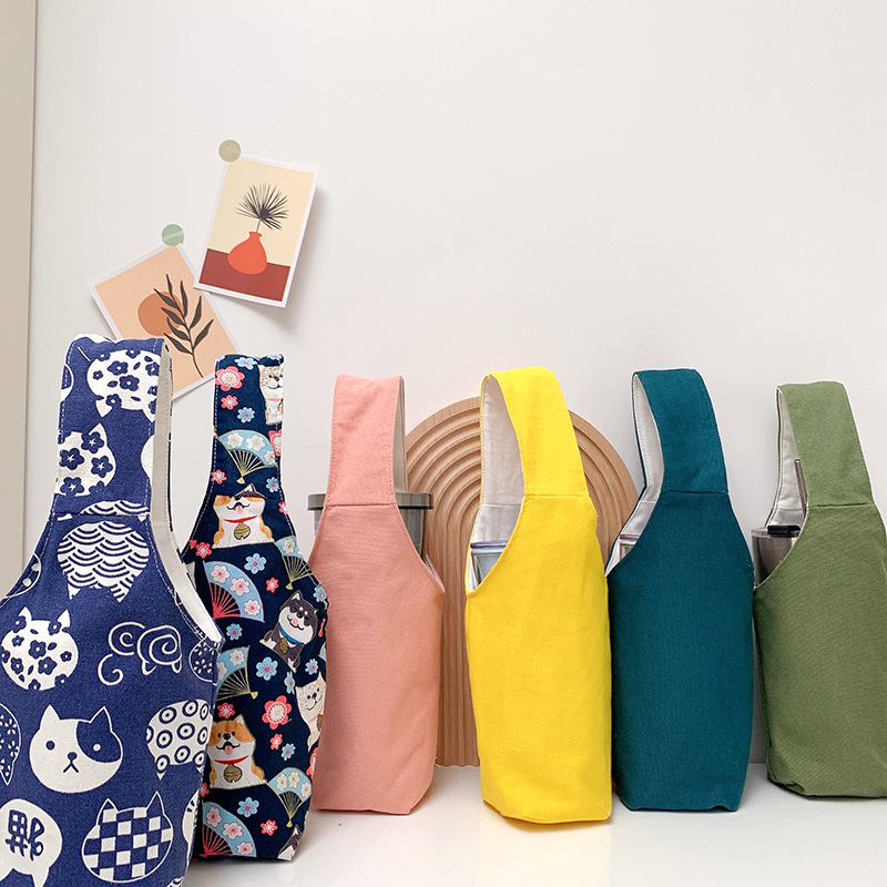 Cubierta de la taza de vacío personalizada crossbody taza de agua para niños hervidor de leche té cubierta protectora universal bolsa de lona portátil imprimible