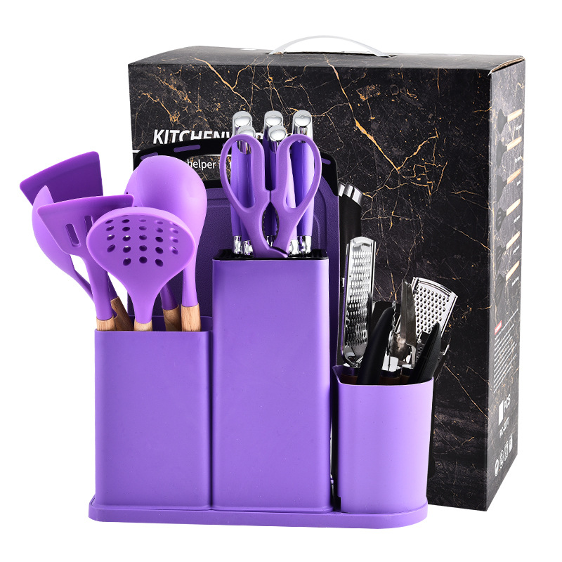 Juego de utensilios de cocina de silicona transfronteriza de 20 piezas de utensilios de cocina, juego de cuchillos a juego, punto de cocina de cocina, juego de cuchillos multifunción