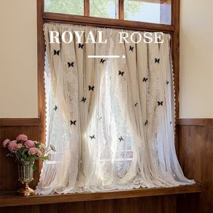 New Double-Layer One-Piece Princess Cream Style Lace Blackout Curtains Black Butterfly Bedroom Living Room Bay Window Floor-To-Ceiling Curtains