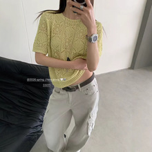 濮院针织衫2026夏季新款减龄镂空织花圆领短袖毛衣女显瘦百搭女装