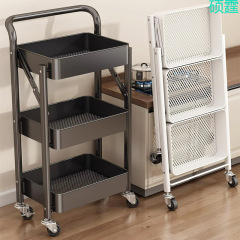 新款碳钢小推车折叠多层储物架置物架可移动厨房卧室零食收纳推车