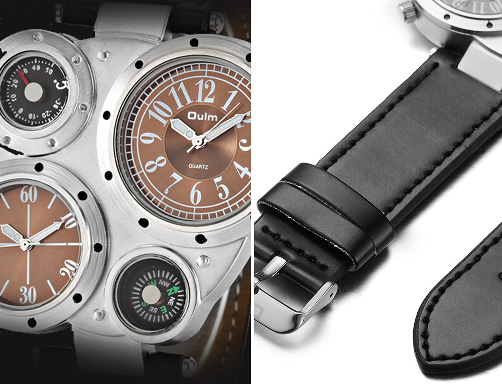 Belt, Leather Strap Material Watch Classification Streetwear Compass Solid Color Buckle Belt Leather Strap Quartz Watch