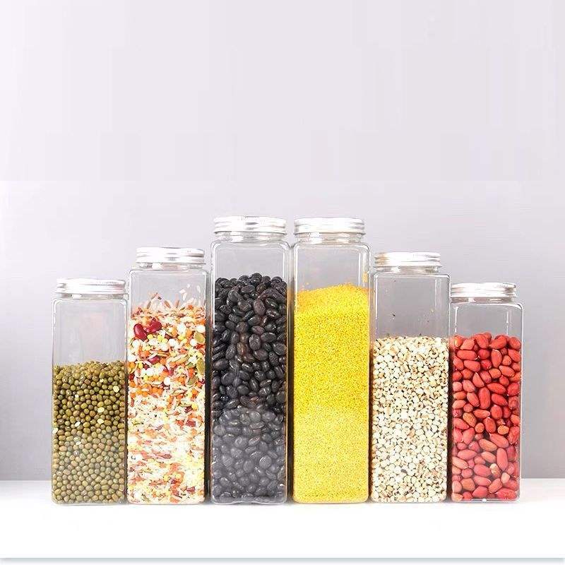Caja de almacenamiento de granos granos granos gran capacidad tanque sellado de grado alimenticio a prueba de insectos a prueba de humedad embalaje de botella de plástico cuadrada transparente