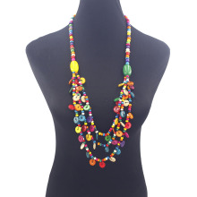 欧美跨境饰品 新款复古波西米亚彩色女士手工串珠多层吊坠项链