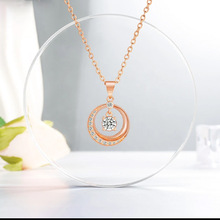 轻奢时尚纯银S925灵动圆圈镶锆石项链女设计感小众彩金情人节礼物